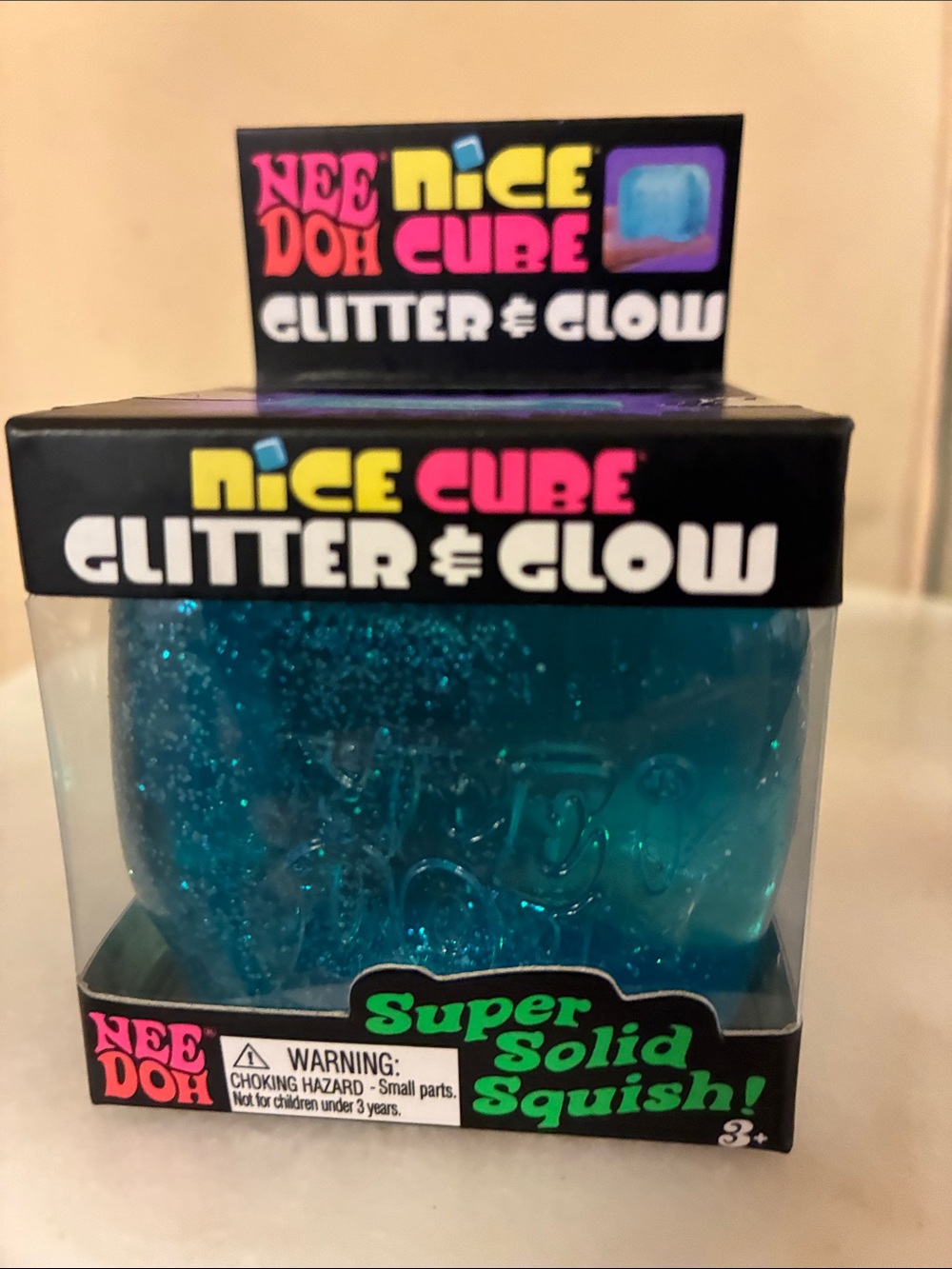 Nee Doh Nice Cube Glitter & Glow Blue Super Solid Squish